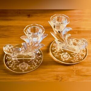 Set of Two Fostoria Depression Glass Candleholders
